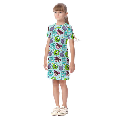 Aqua Toon Monsters Kid's Short Sleeve Dress