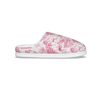 Hot Pink Christmas Toile Women's Plush Slippers