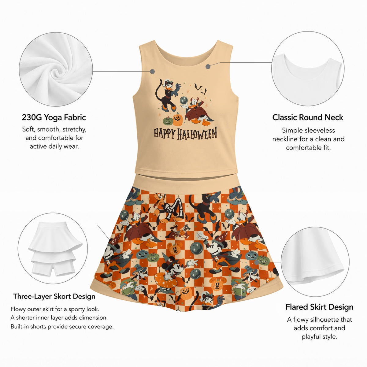 Happy Halloween [Ducks] Girl's Sports Tank & Skort Set