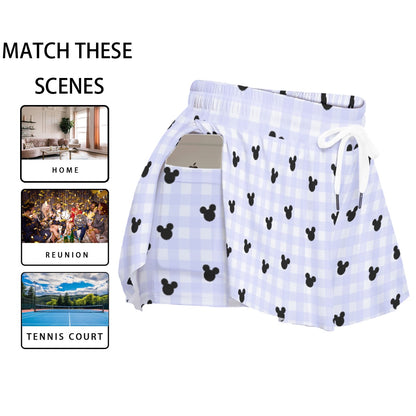 Periwinkle Gingham Women's Sport Skorts With Pocket