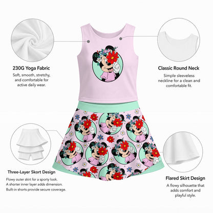 Floral Minnie Panel Girl's Sports Tank & Skort Set