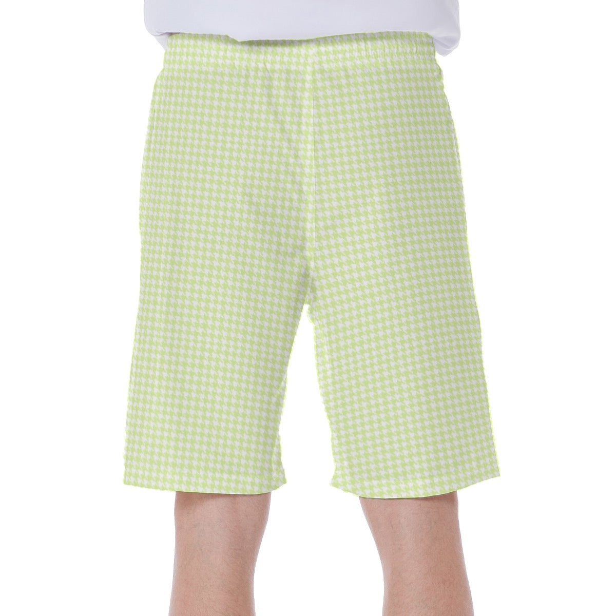 Grandmillenial Green Houndstooth Men‘s Beach Shorts With Lining