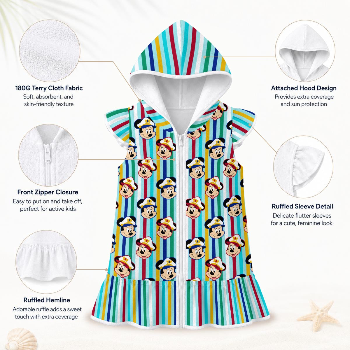 Merry Time Sailors Girls' Hooded Beach Cover-Up
