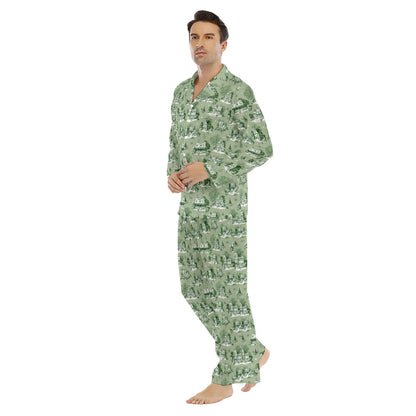 Sage Toile Men's Lapel Pajama Set
