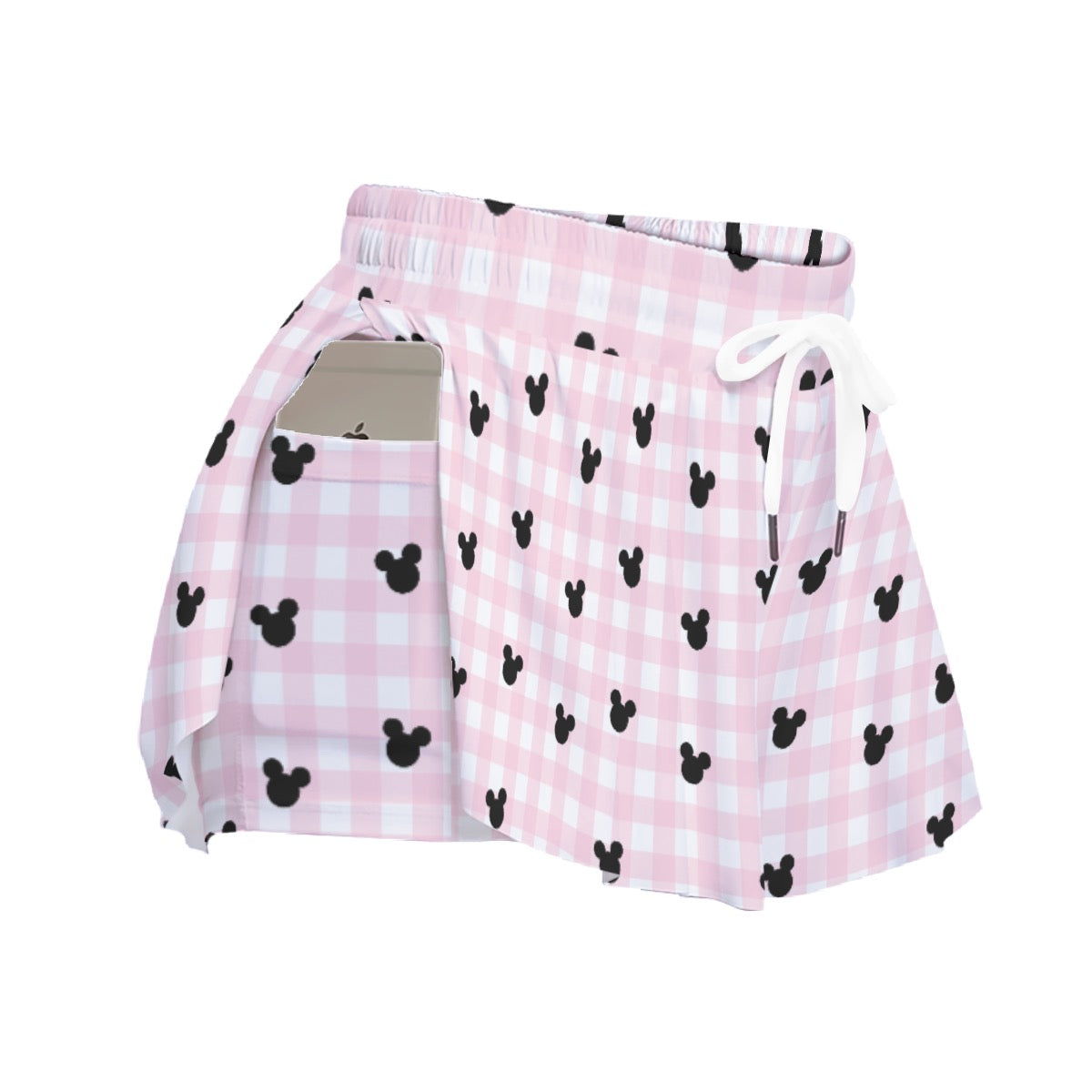 Pink Gingham Women's Sport Skorts With Pocket