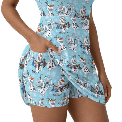 Snowman Making Friends Women’s Athletic Dress With Built‑In Shorts