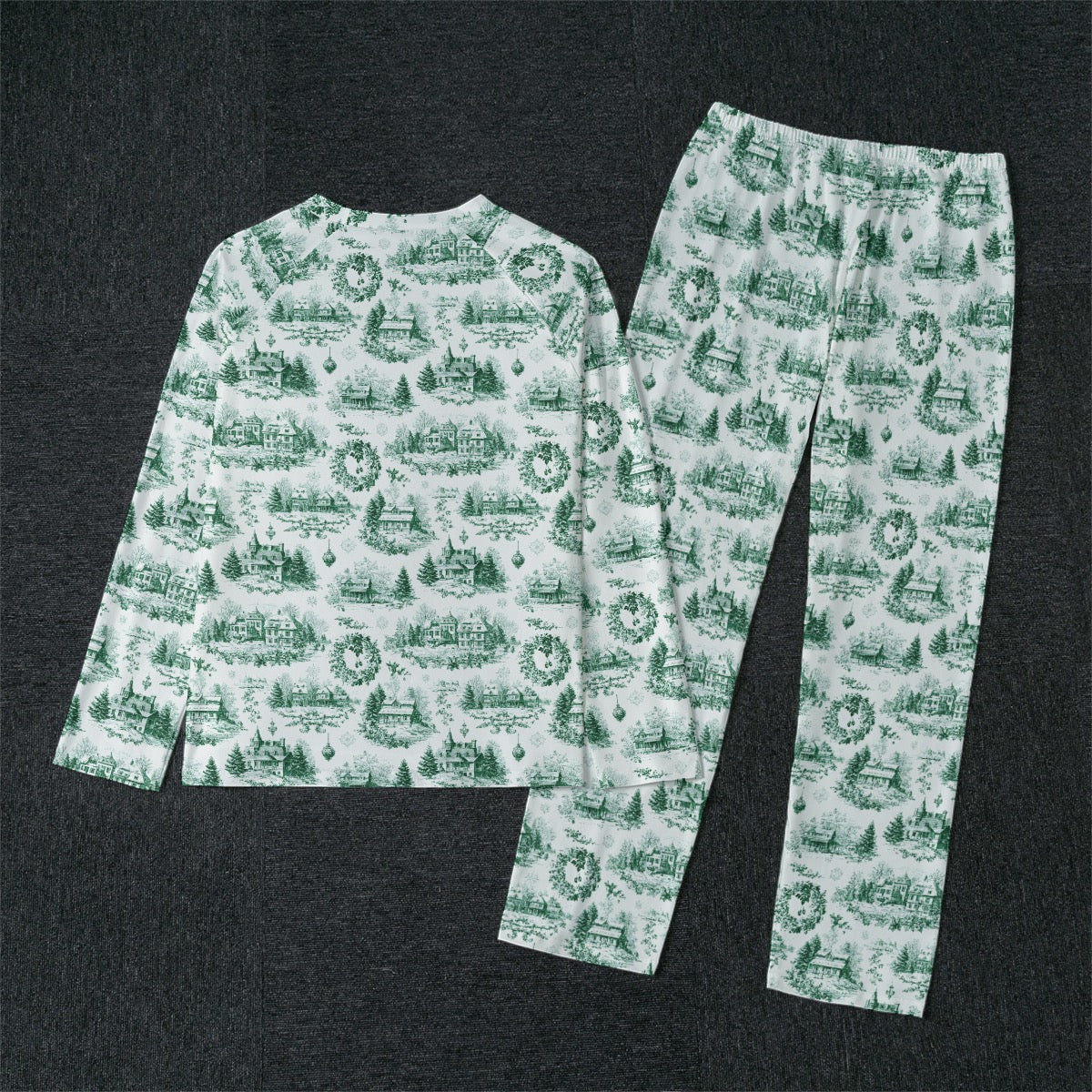 Green Christmas Toile Men's Raglan Sleeve Pajamas