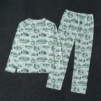 Green Christmas Toile Men's Raglan Sleeve Pajamas