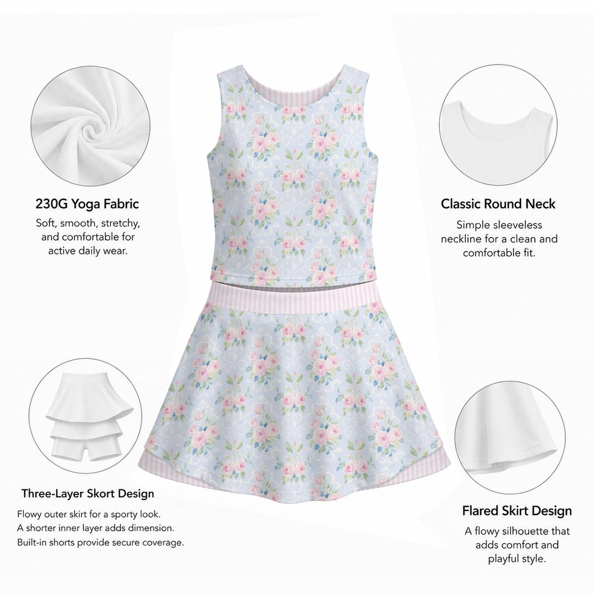 Rose Women's Sports Tank & Skort Set