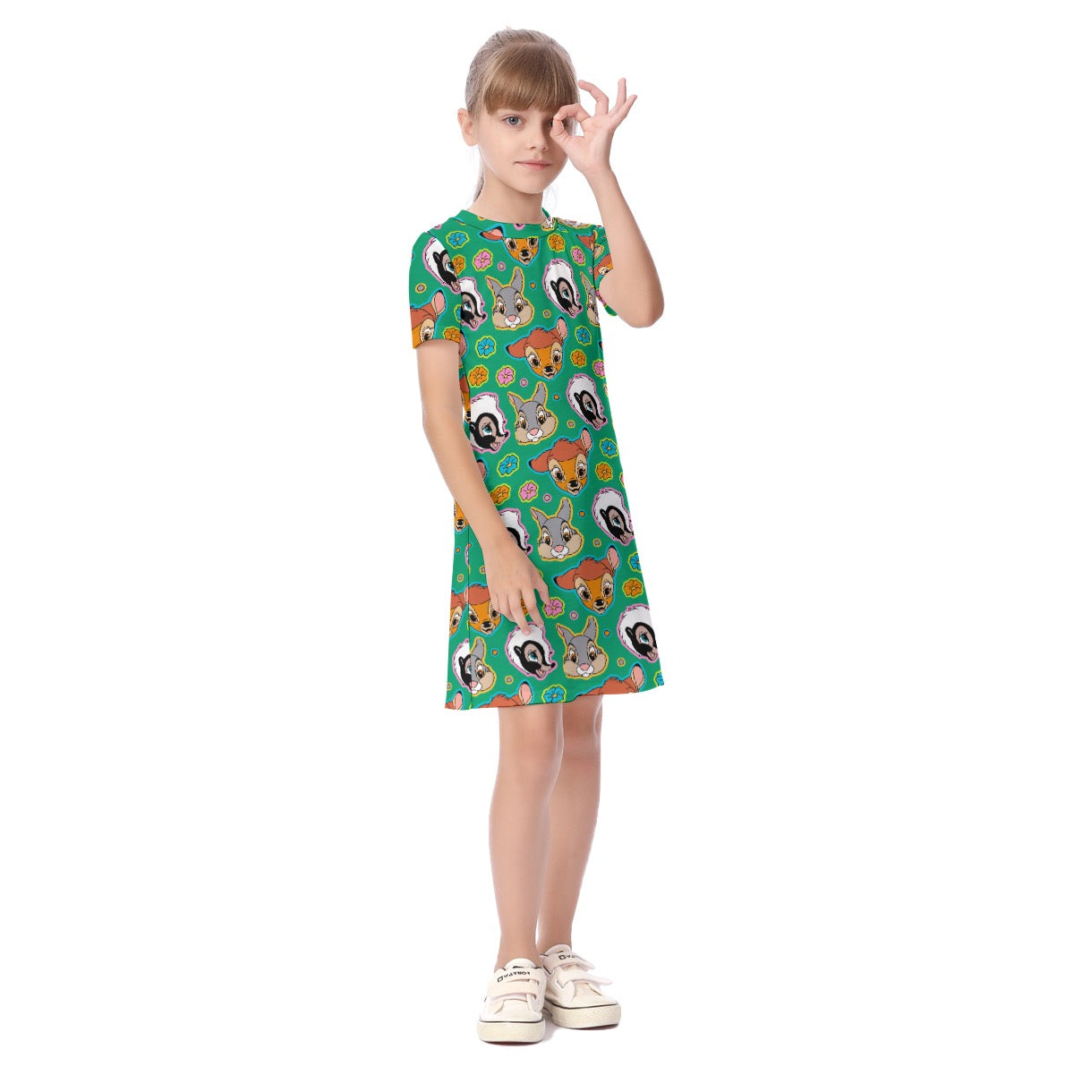 Green Forest Friends Kid's Short Sleeve Dress