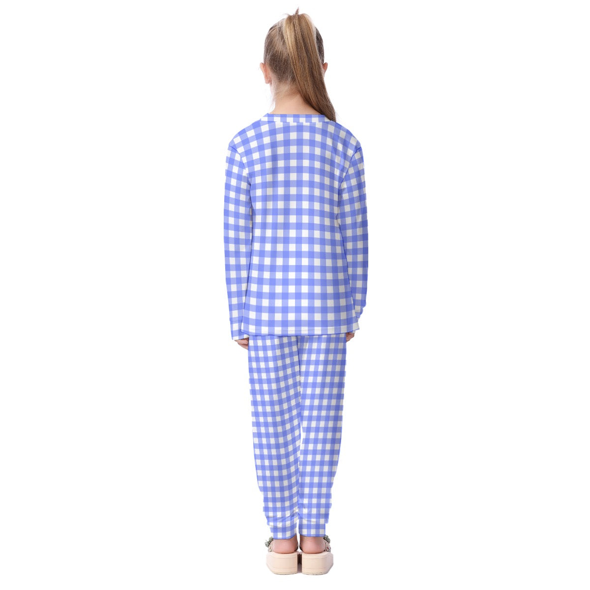 Bright Blue Gingham Print Kid's Pajamas Set