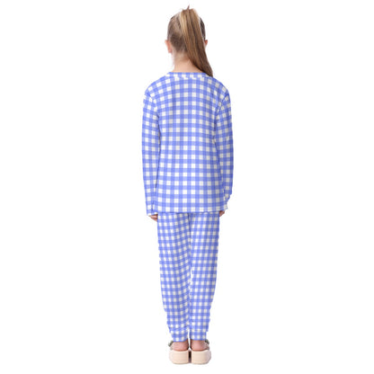 Bright Blue Gingham Print Kid's Pajamas Set
