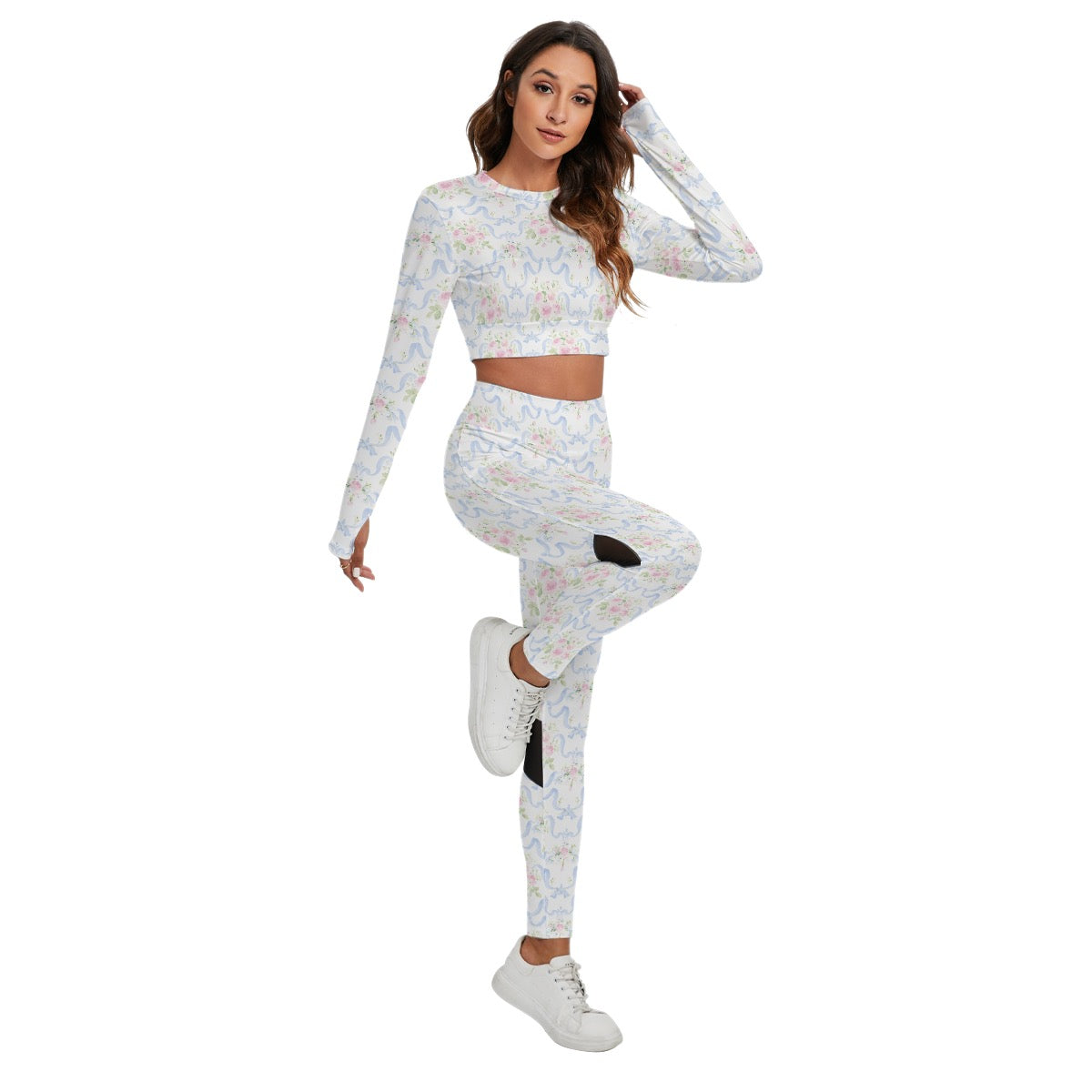 Grandmillenial Ribbon Women's Sport Set With Backless Top And Leggings