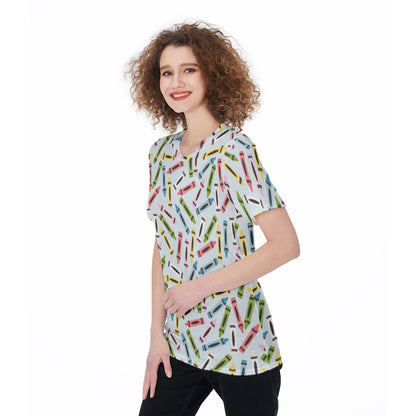 Crayons Women's O-Neck T-Shirt|180 GSM Jersey