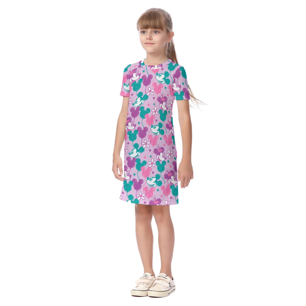 Purple Retro MM Balloons Kid's Short Sleeve Dress