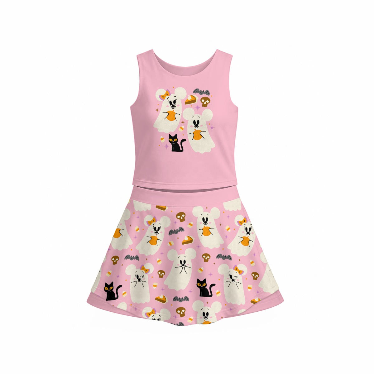 Friendly Ghosts Panel [pink] Girl's Sports Tank & Skort Set