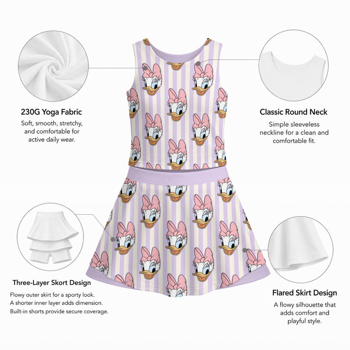 Daisy Stripe Girl's Sleeveless Sports Tank & Skort Set