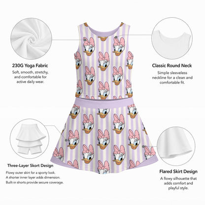 Daisy Stripe Girl's Sleeveless Sports Tank & Skort Set