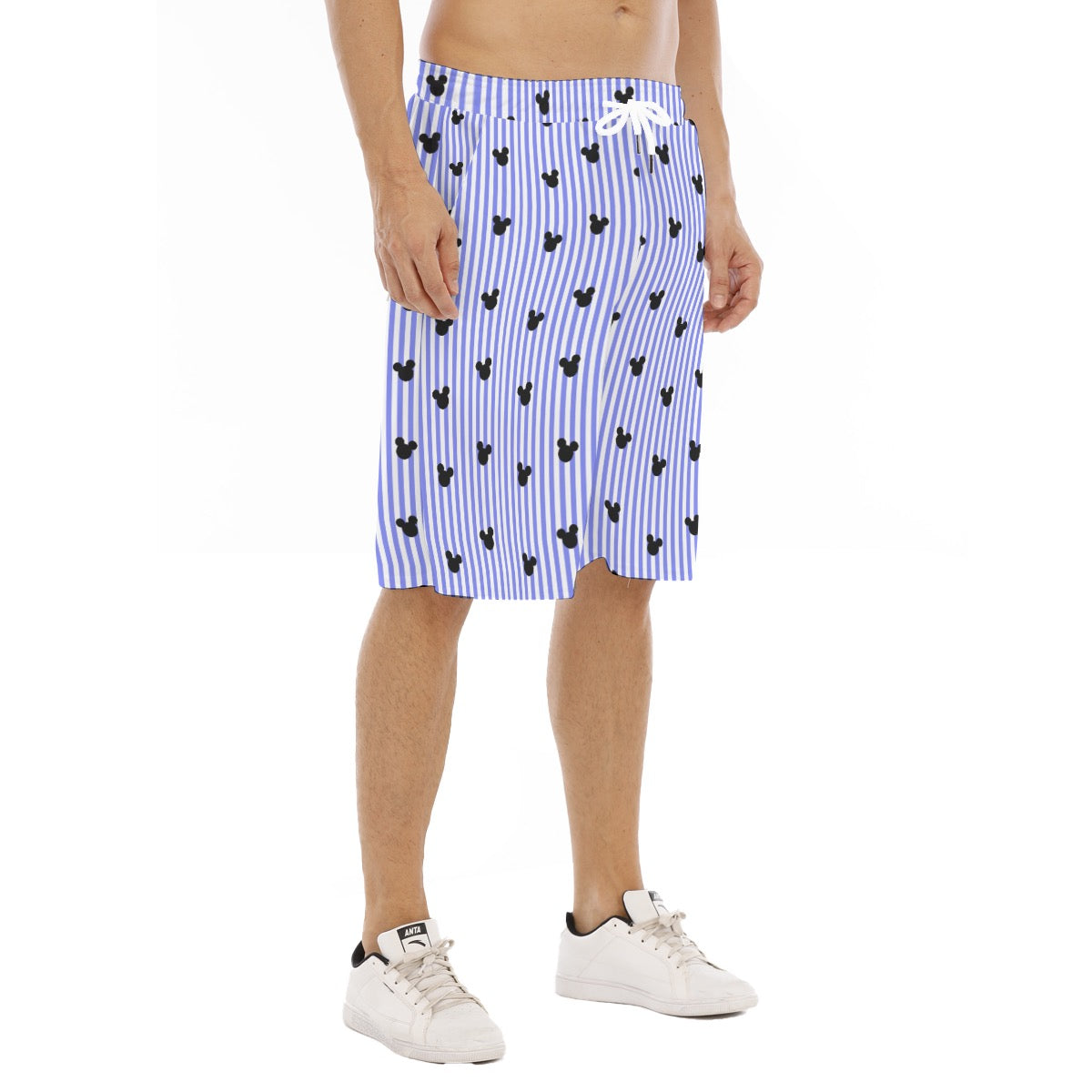 Bright Blue Stripe Men's Tether Loose Shorts With Pocket
