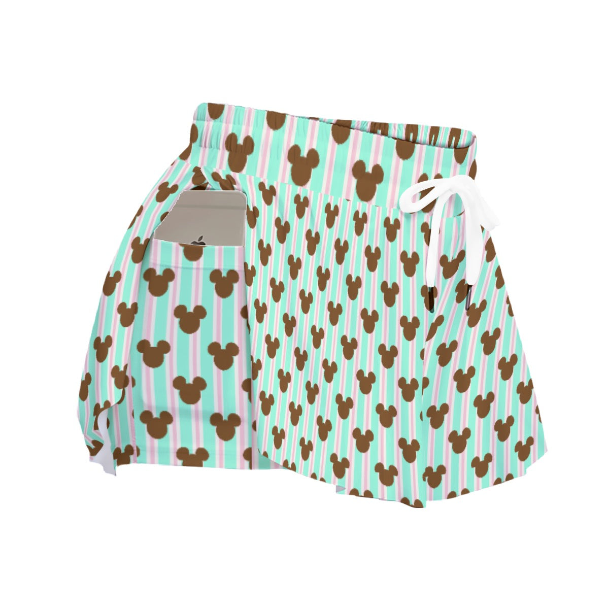 Christmas Mint MM Stripe Women's Sport Skorts With Pocket