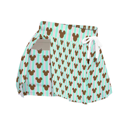 Christmas Mint MM Stripe Women's Sport Skorts With Pocket