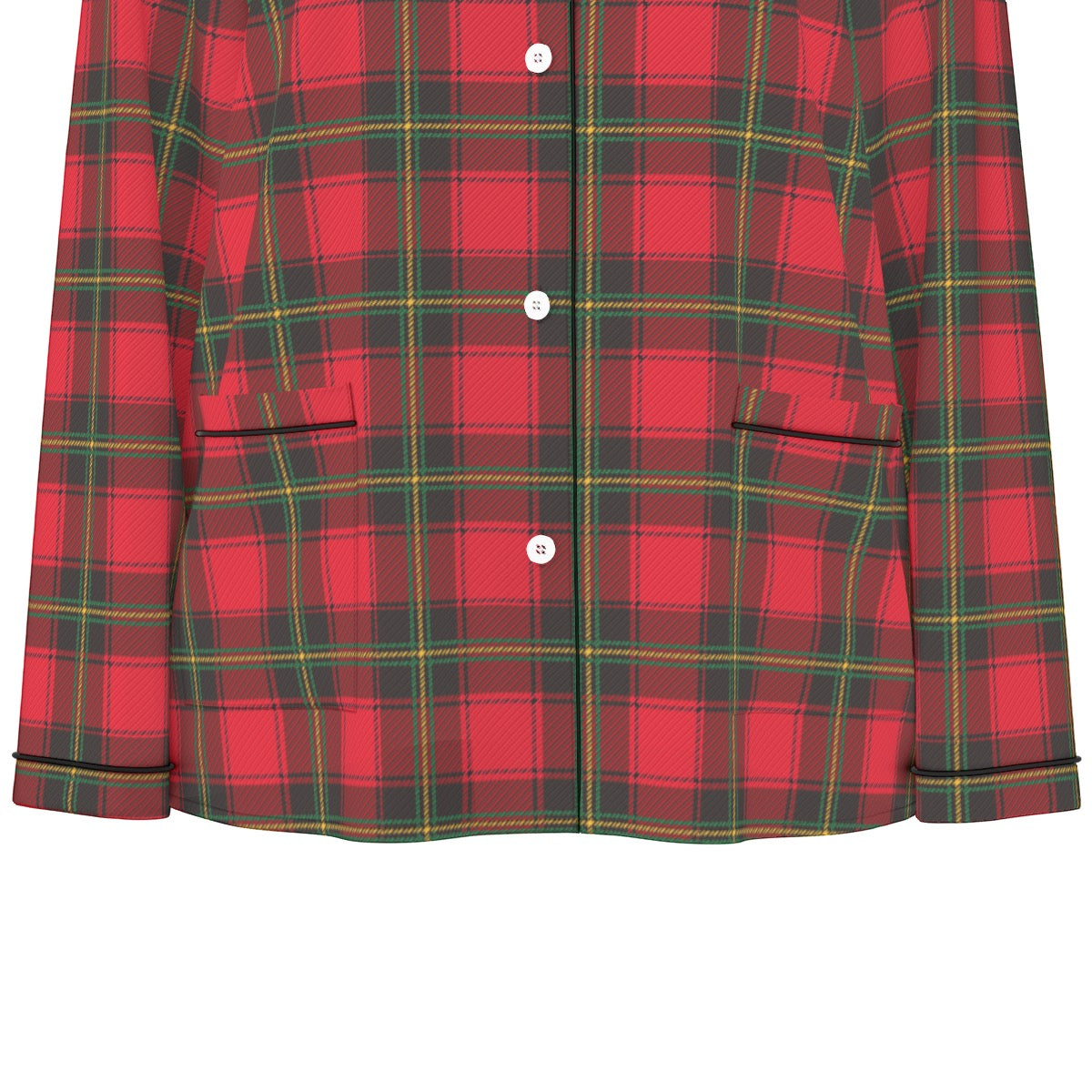 Classic Christmas Plaid Women's Long Sleeve Pajama Set With Black Contrast Piping