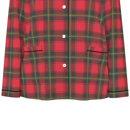 Classic Christmas Plaid Women's Long Sleeve Pajama Set With Black Contrast Piping