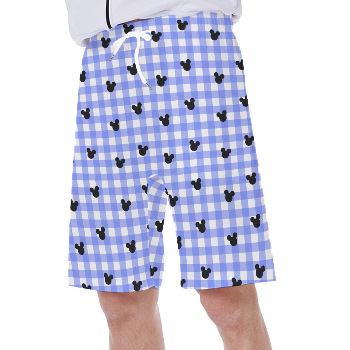 Bright Blue Gingham Men's Beach Shorts With Side Pocket