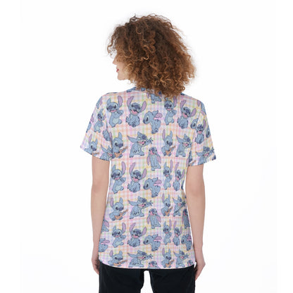 Pastel Gingham Alien Women's O-Neck T-Shirt|180 GSM Jersey