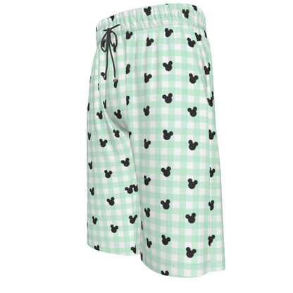 Green Gingham Men's Over-The-Knee Shorts