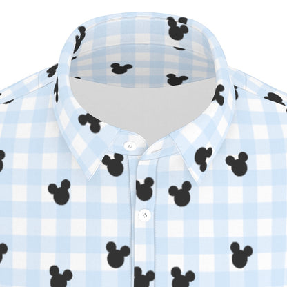 Blue Gingham Men's Stretch Collar Polo Shirt
