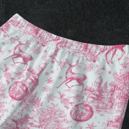 Hot Pink Christmas Toile Kid's Raglan Sleeve Pajamas