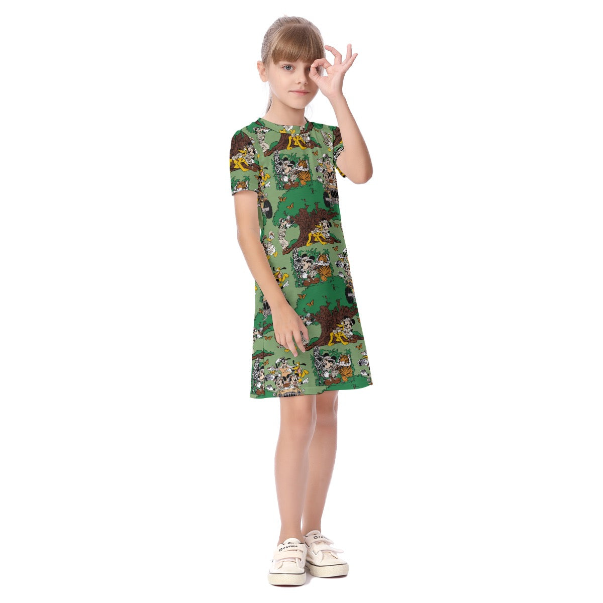 Green Safari Kid's Short Sleeve Dress