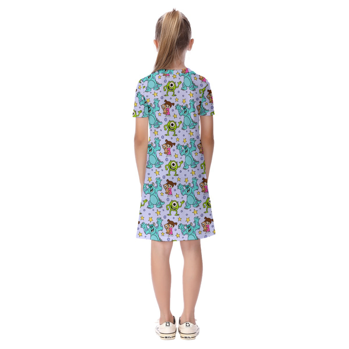 Purple Friendly Monsters Kid's Short Sleeve Dress
