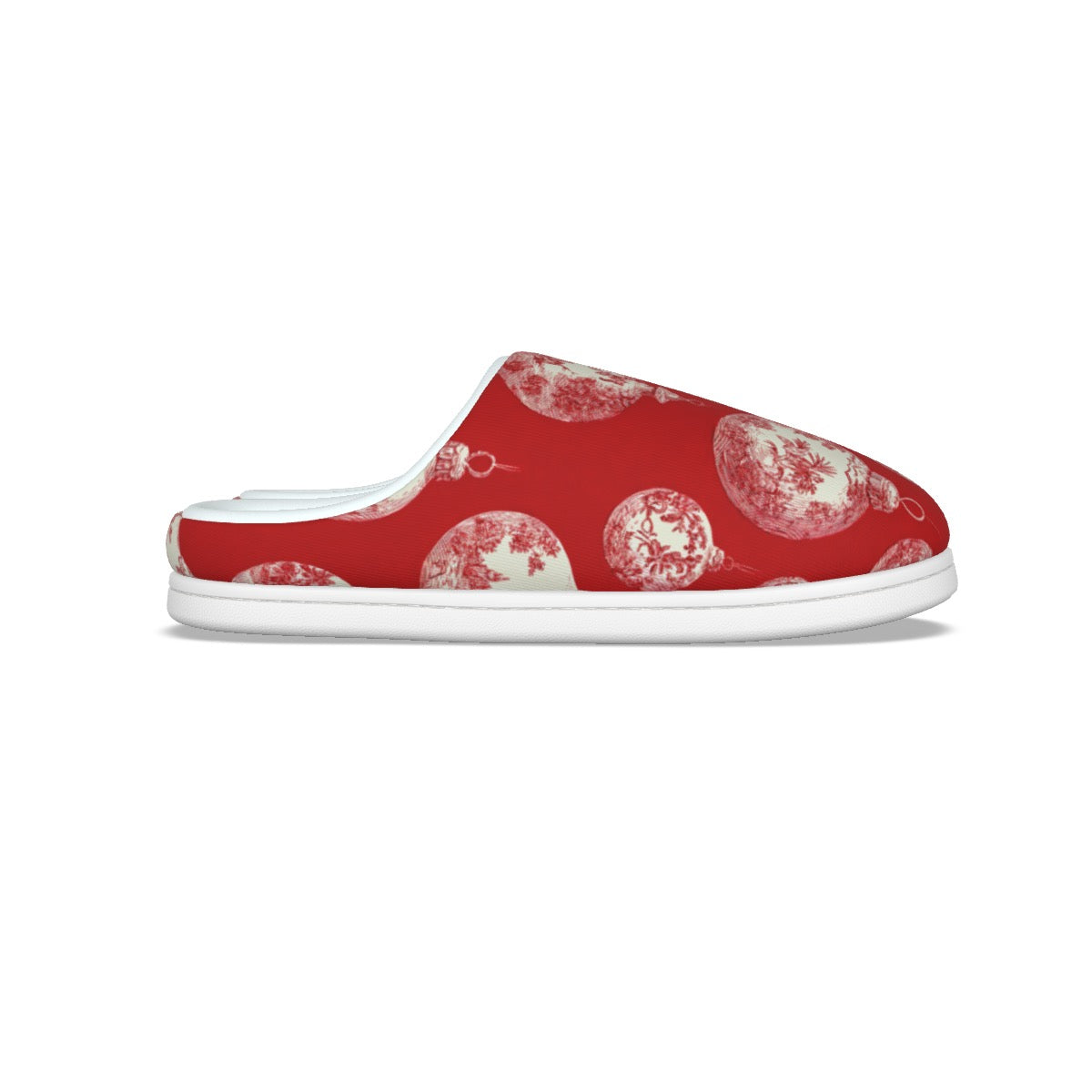 Red Toile Christmas Ornaments Women's Plush Slippers