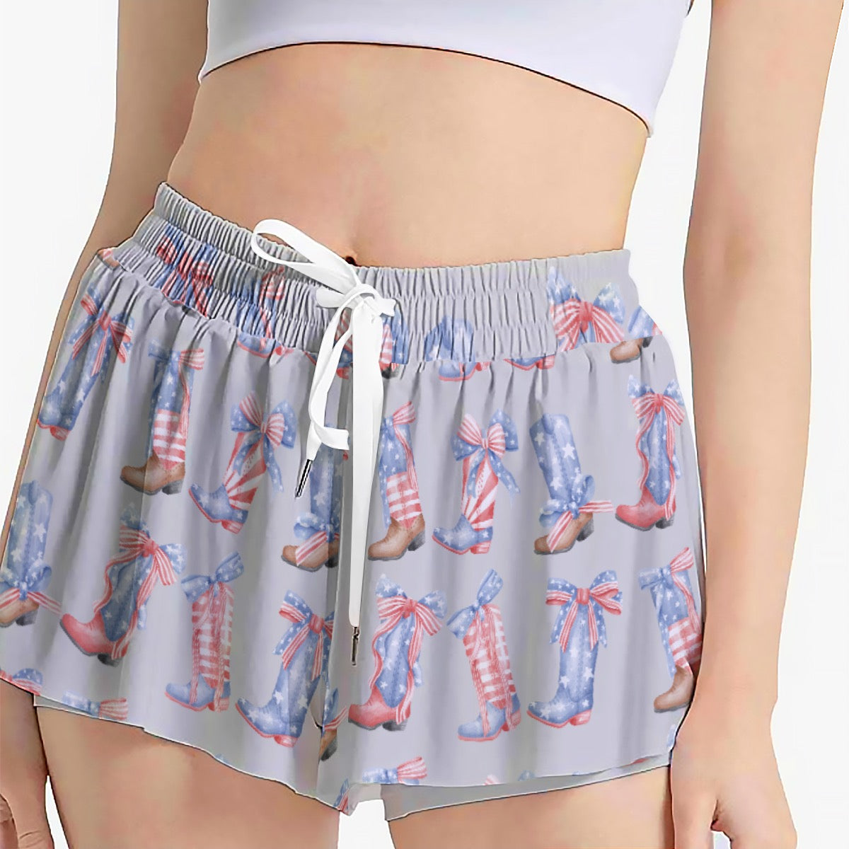 Patriotic Boots with Bows Women's Sport Skorts With Pocket
