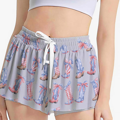 Patriotic Boots with Bows Women's Sport Skorts With Pocket