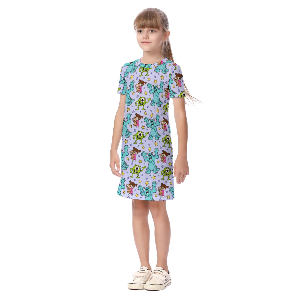 Purple Friendly Monsters Kid's Short Sleeve Dress