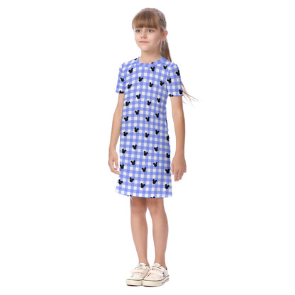 Bright Blue Gingham Kid's Short Sleeve Dress