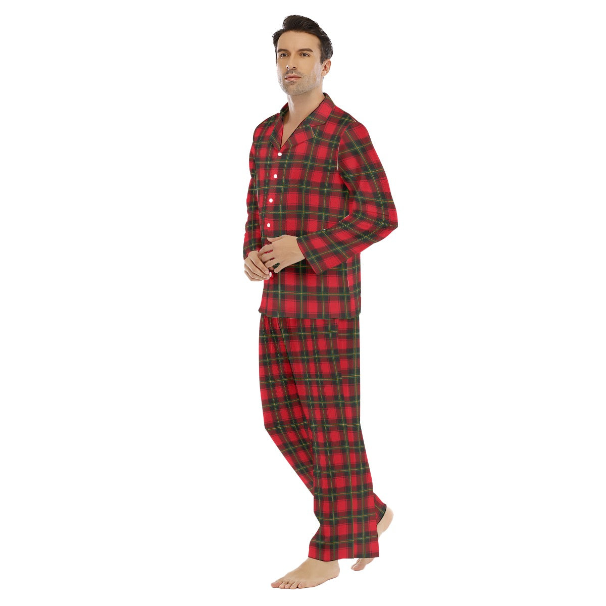 Classic Christmas Plaid Men's Lapel Pajama Set