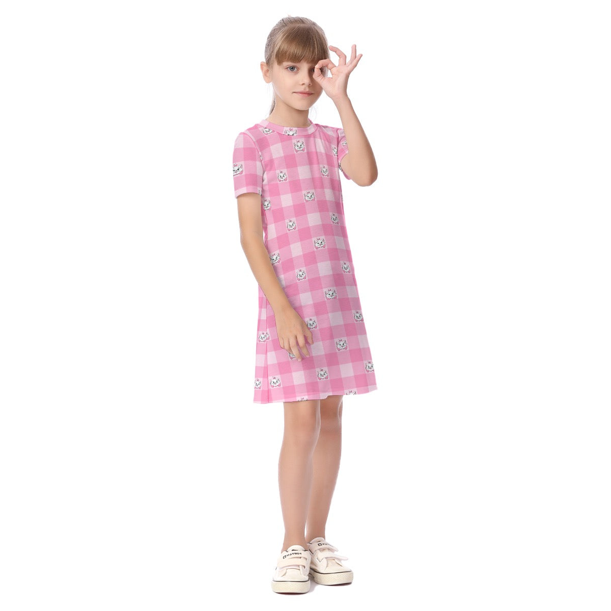Marie Pink Gingham Kid's Short Sleeve Dress