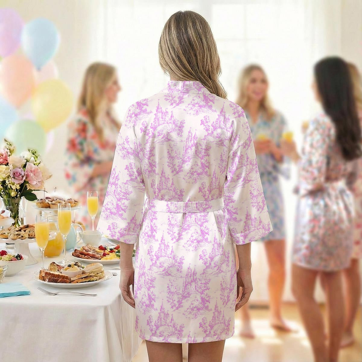 Hot Pink Castle Toile [larger print] Women's Robe