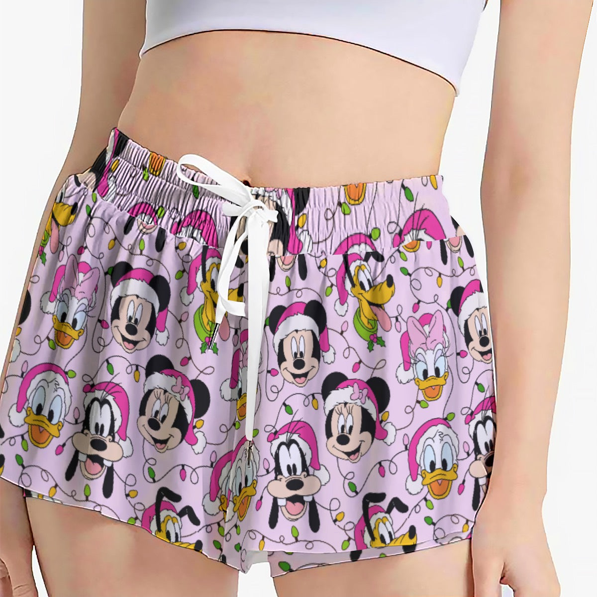 Festive Friends with Lights [pink] Women's Sport Skorts With Pocket