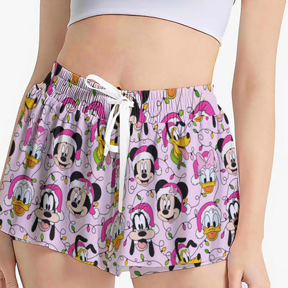 Festive Friends with Lights [pink] Women's Sport Skorts With Pocket