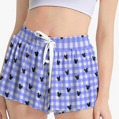 Bright Blue Gingham Women's Sport Skorts With Pocket