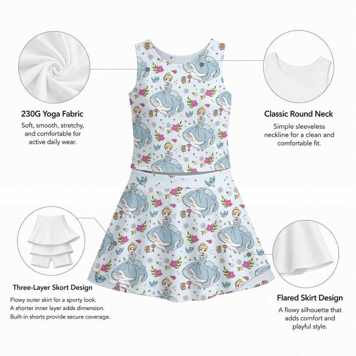 Cindy Girl's Sleeveless Sports Tank & Skort Set
