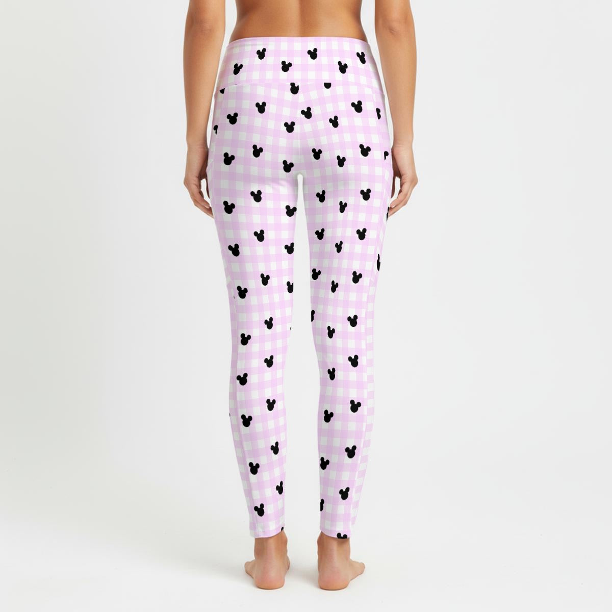 Bright Pink Gingham Women's High Waist Leggings With Side Pocket