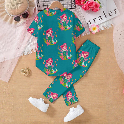Dark Teal Mermaid Kids' Casual Top and Pants Set
