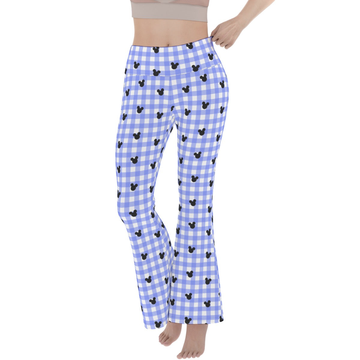 Bright Blue Gingham Women's Flare Yoga Pants