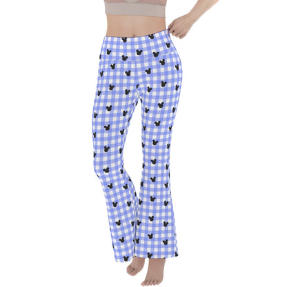 Bright Blue Gingham Women's Flare Yoga Pants